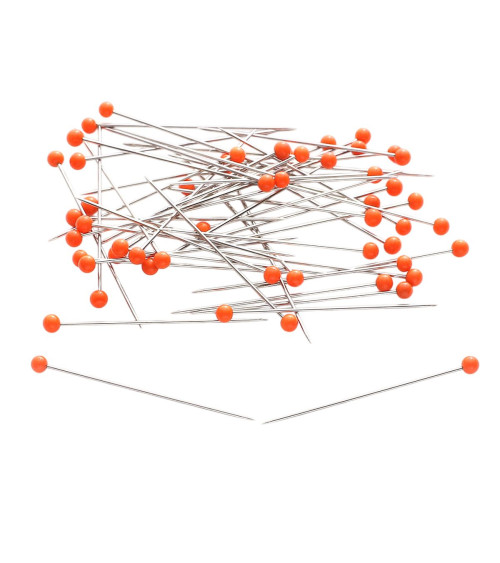 Scatola da 100 spilli con testa in vetro 38mm arancione