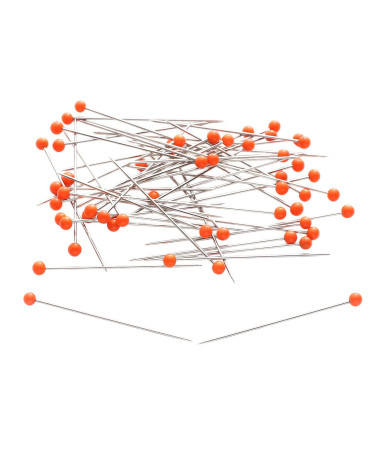 Caja de 100 alfileres con cabeza de cristal 38mm naranja