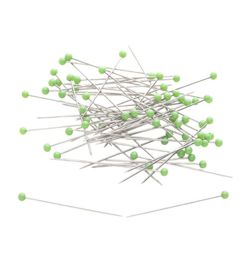 Scatola da 100 spilli con testa in vetro 38mm colore verde erba