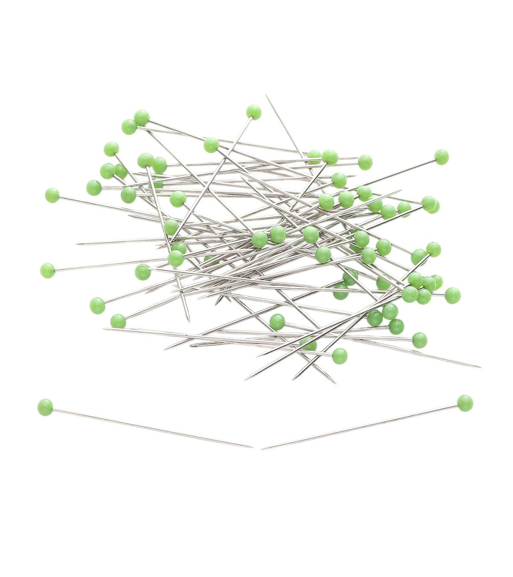 Scatola da 100 spilli con testa in vetro 38mm colore verde erba