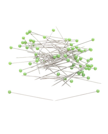 Caja de 100 alfileres con cabeza de cristal 38mm color verde hierba