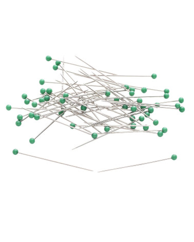 Caja de 100 alfileres con cabeza de cristal coloreado 38mm verde Normandía