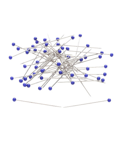 Box of 100 glass head pins 38mm royal blue