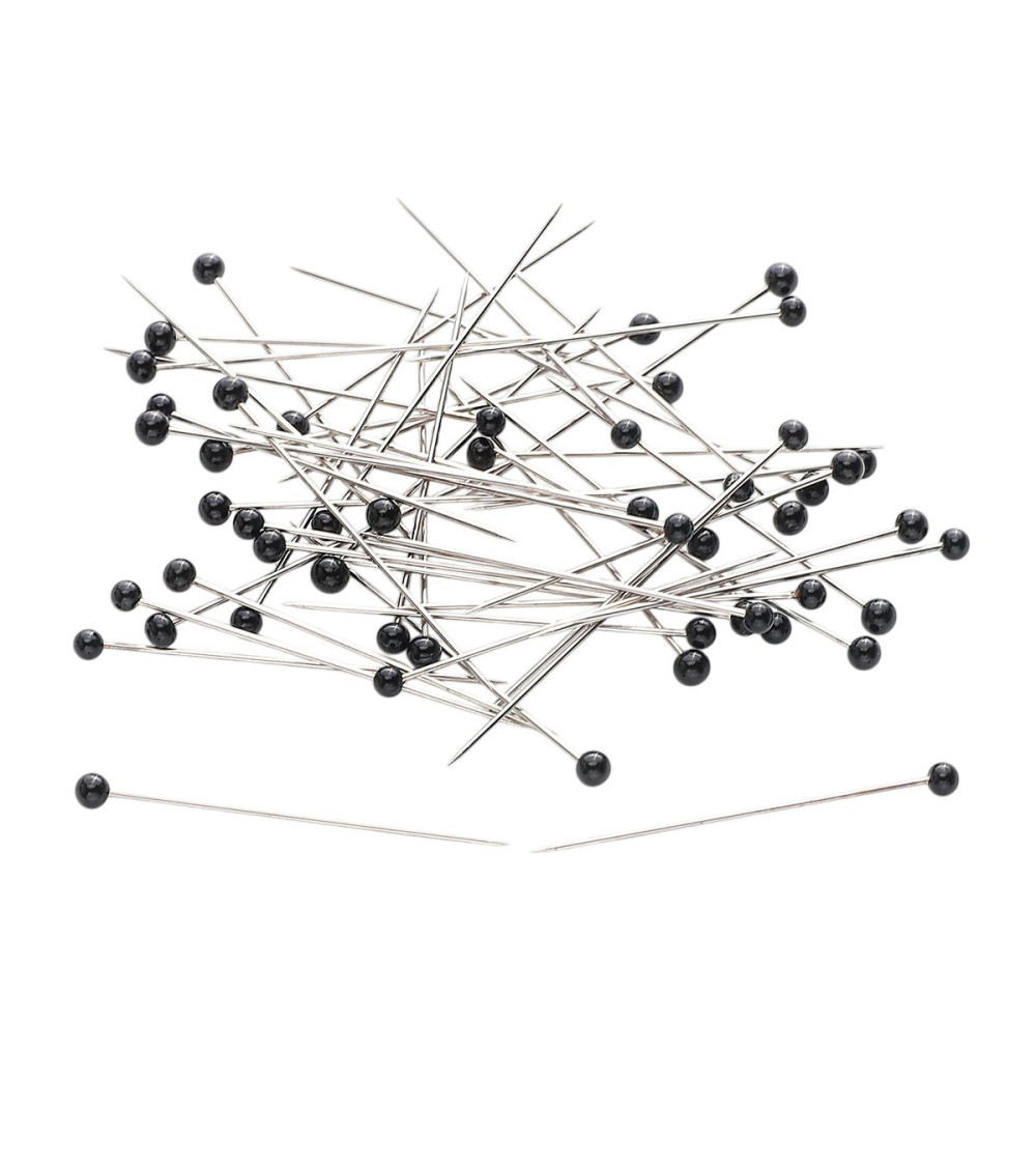 Box of 100 colored glass head pins 38mm black