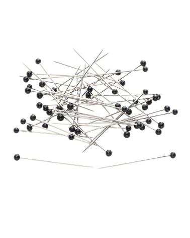 Box of 100 colored glass head pins 38mm black