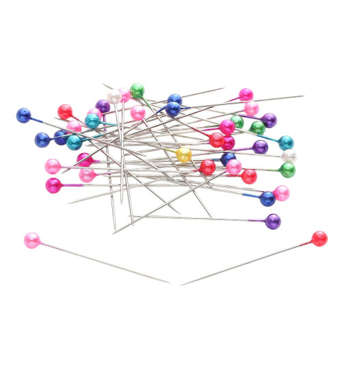 Box of 100 pearl head pins 40mm multi-colored