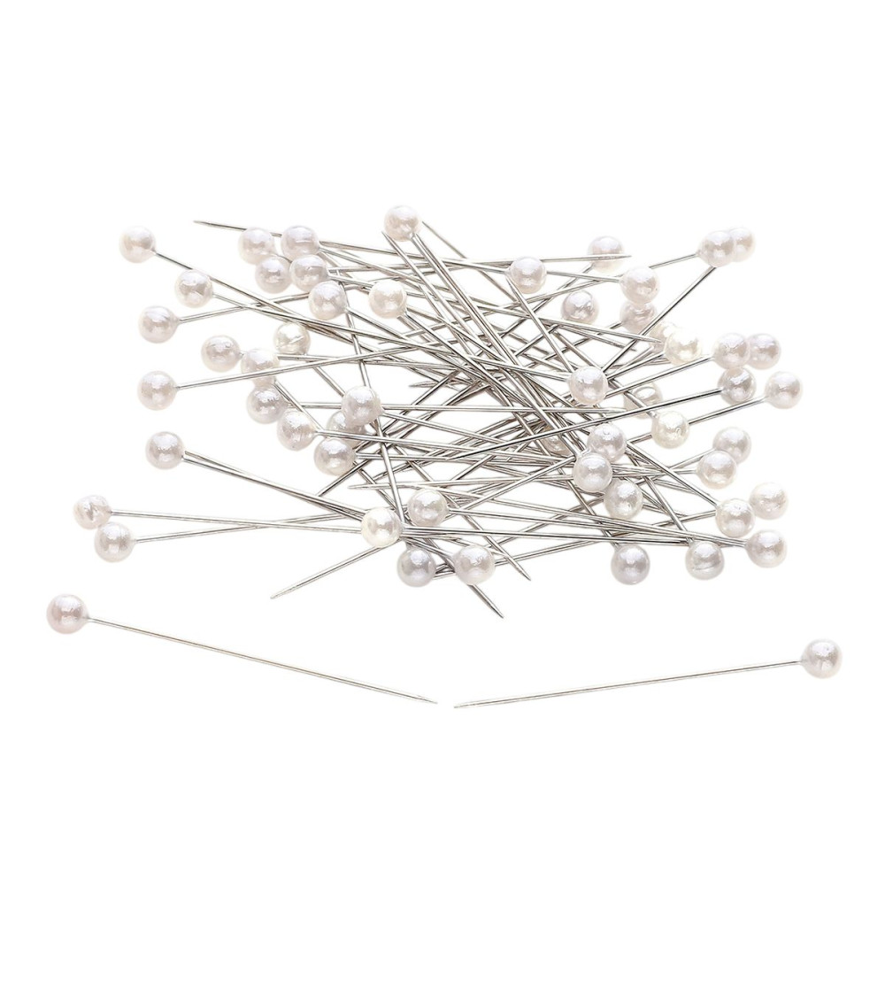 Box of 100 pearl head pins 40mm white