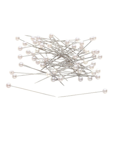 Scatola da 100 spilli con testa perlata 40 mm bianchi