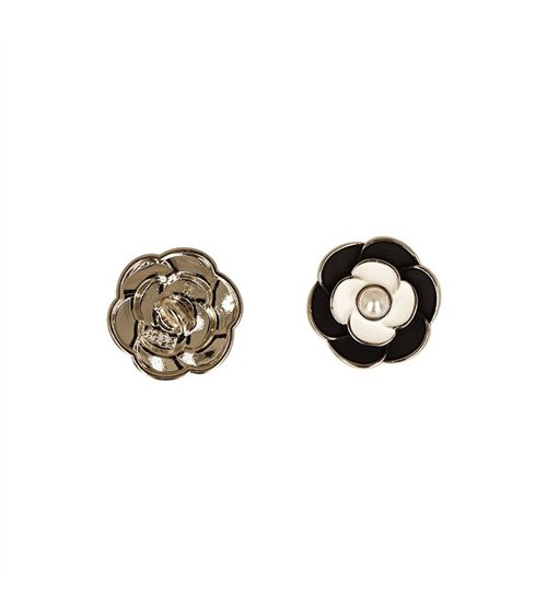 Bouton métal fleur perle noir blanc