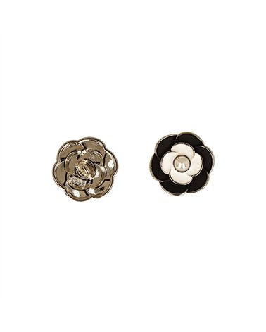 Bouton métal fleur perle noir blanc