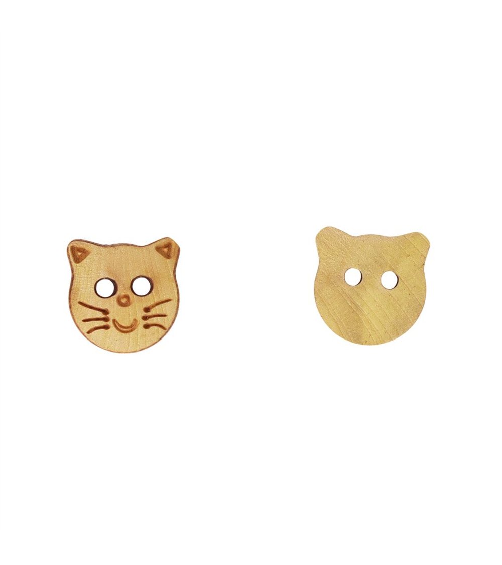 Lot de 3 boutons bois enfants chat