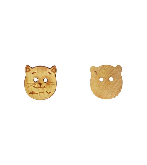 Lot de 3 boutons bois enfants chat