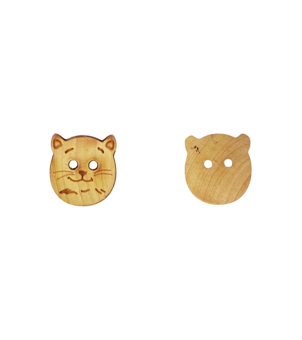 Lot de 3 boutons bois enfants chat