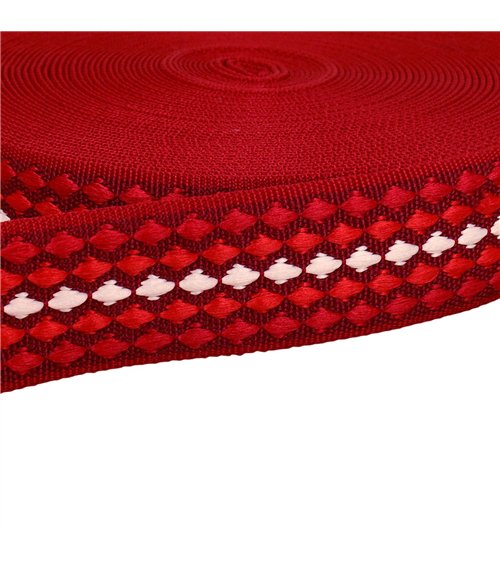 Bobine 14,5m sangle losanges multicolores 38mm rouge