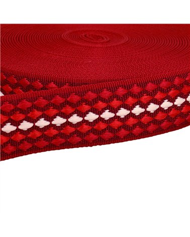 Bobine 14,5m sangle losanges multicolores 38mm rouge