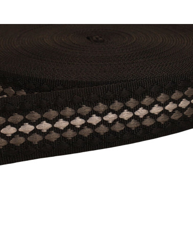 Bobina da 14,5 m di cinturino con diamanti multicolori da 38 mm nero