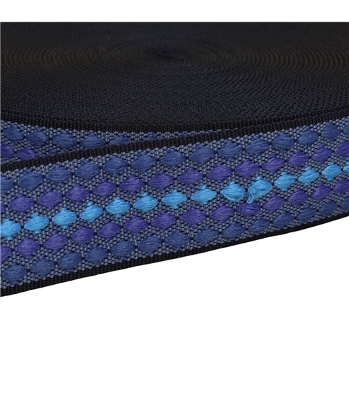 Bobine 14,5m sangle losanges multicolores 38mm bleu roi