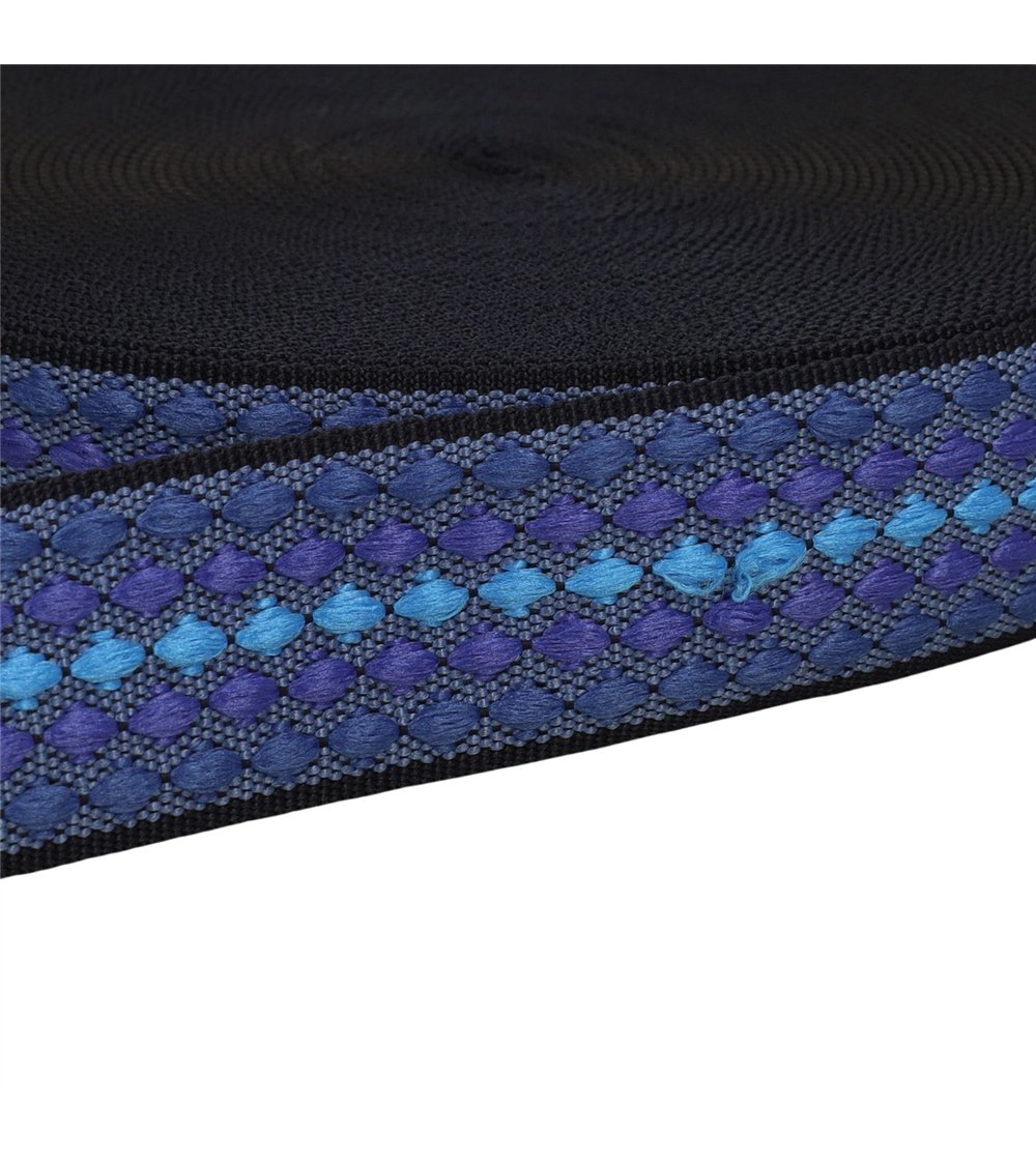 Bobine 14,5m sangle losanges multicolores 38mm bleu roi