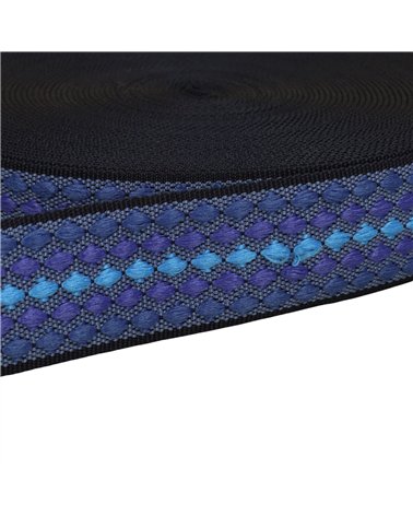 Bobine 14,5m sangle losanges multicolores 38mm bleu roi