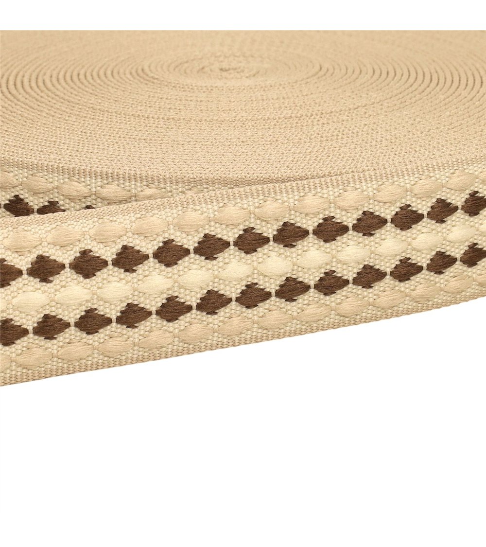 Bobine 14,5m sangle losanges multicolores 38mm beige