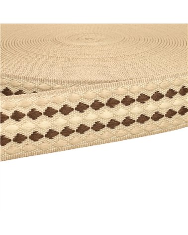 Bobine 14,5m sangle losanges multicolores 38mm beige