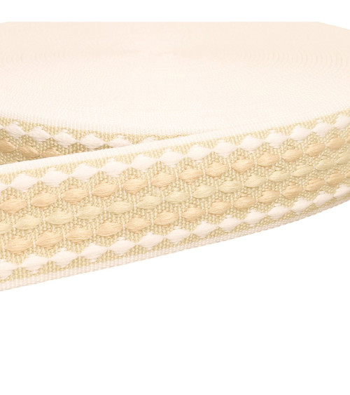 14.5m spool of multicolored diamond strap 38mm ecru