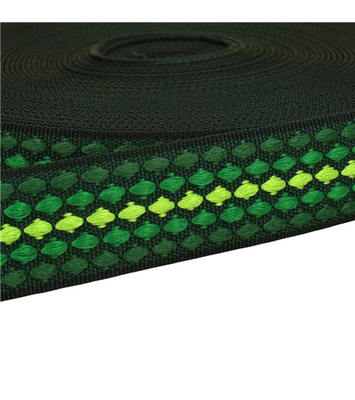 Bobine 14,5m sangle losanges multicolores 38mm vert kaki
