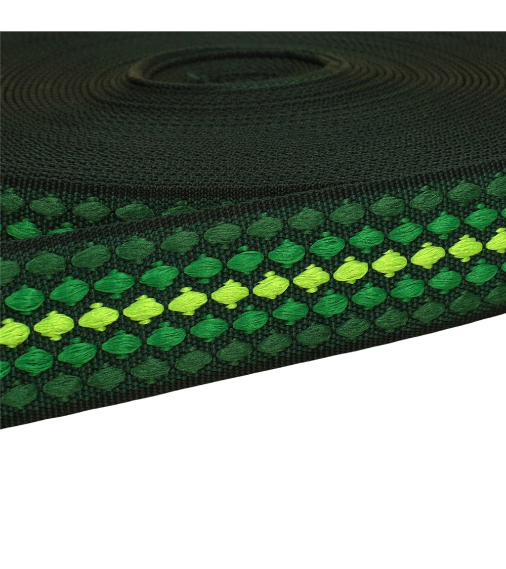 Bobine 14,5m sangle losanges multicolores 38mm vert kaki