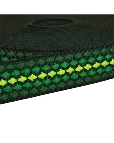 Bobine 14,5m sangle losanges multicolores 38mm vert kaki