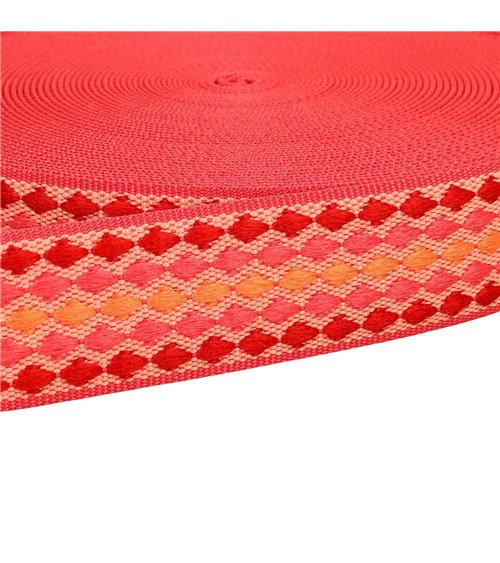 Bobine 14,5m sangle losanges multicolores 38mm fuchsia