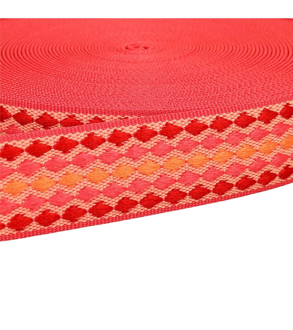 Bobine 14,5m sangle losanges multicolores 38mm fuchsia