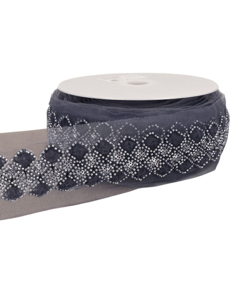 9.6m spool of sequin embroidered braid 75mm navy blue