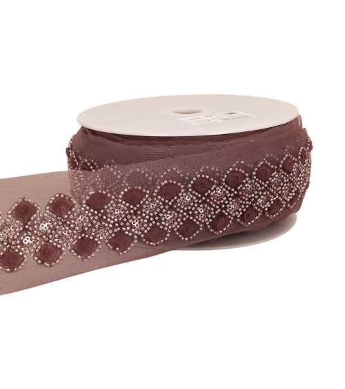 9.6m spool of sequin embroidered braid 75mm plum
