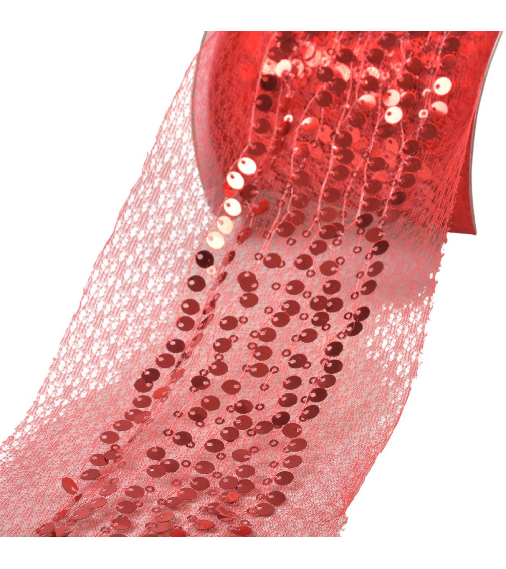 10m spool of sequin embroidered braid 95mm red