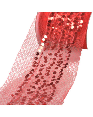 Bobina da 10 m di treccia ricamata con paillettes da 95 mm rossa