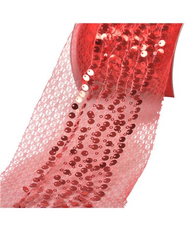 Bobine 10m galon brodé paillettes 95mm rouge