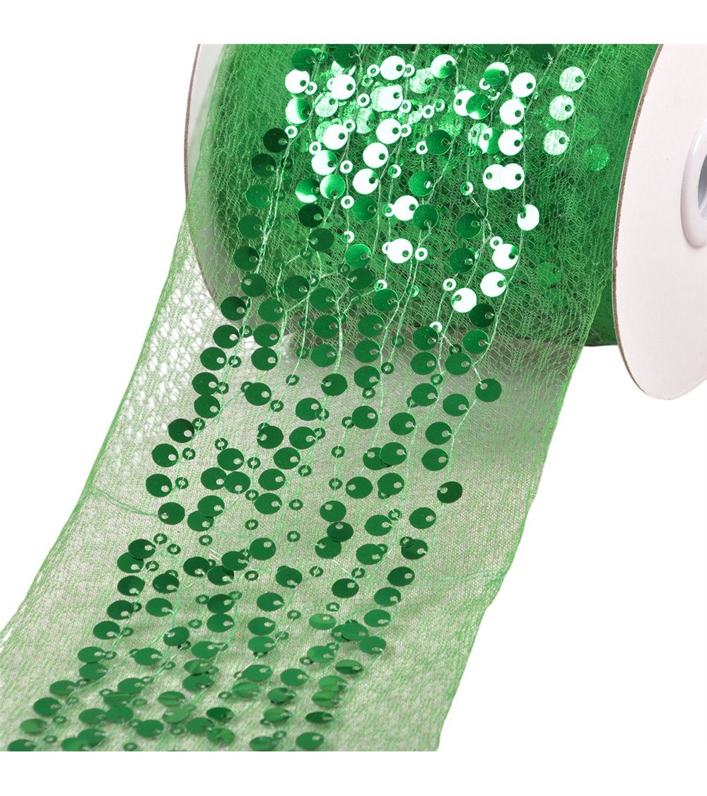 Bobine 10m galon brodé paillettes 95mm vert foncé