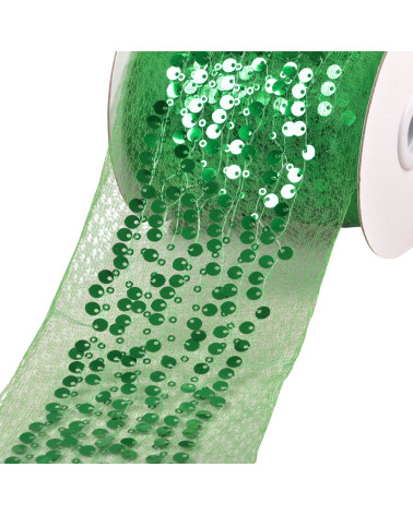 Bobina de 10m de trenza bordada con lentejuelas 95mm verde oscuro