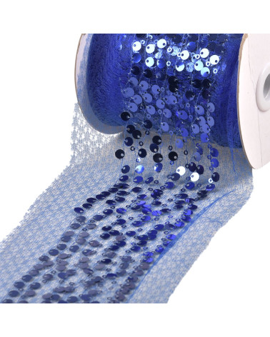 Bobina da 10 m di treccia ricamata con paillettes da 95 mm blu reale