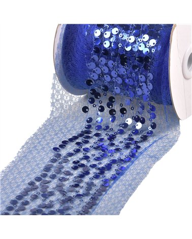 Bobine 10m galon brodé paillettes 95mm bleu roi