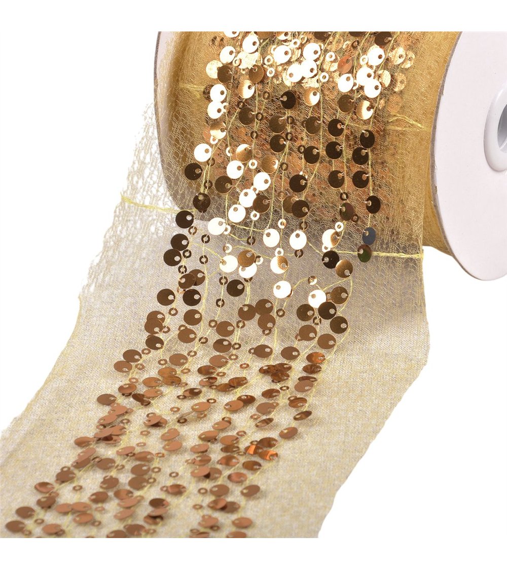 Bobine 10m galon brodé paillettes 95mm marron chocolat