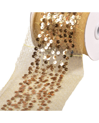 Bobina de 10m de trenza bordada con lentejuelas 95mm marrón chocolate