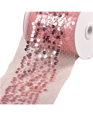 Bobine 10m galon brodé paillettes 95mm vieux rose