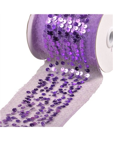 Bobine 10m galon brodé paillettes 95mm violet