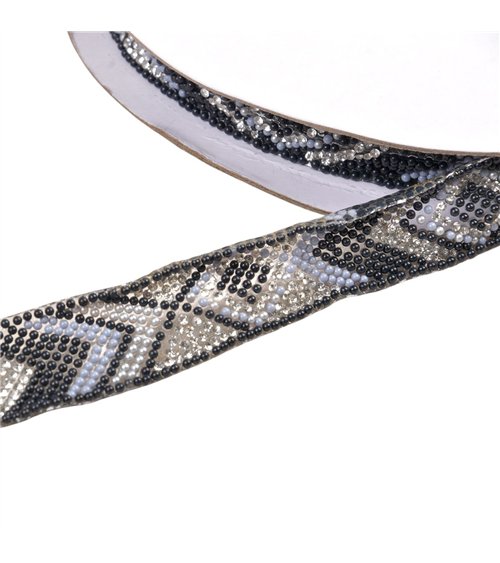 Bobine 10m galon perles ethnique thermocollant 25mm noir