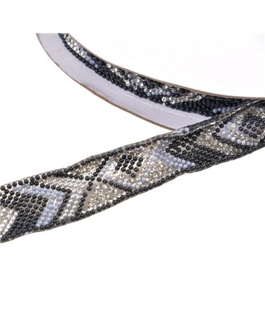 Bobine 10m galon perles ethnique thermocollant 25mm noir