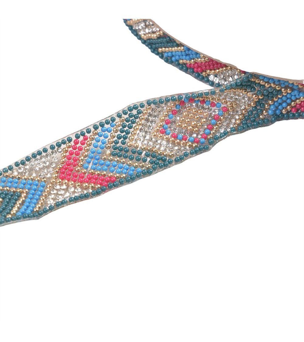 Bobine 10m galon perles ethnique thermocollant 25mm bleu roi