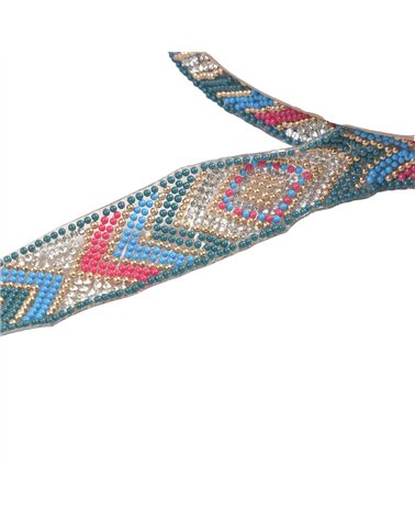 Bobine 10m galon perles ethnique thermocollant 25mm bleu roi