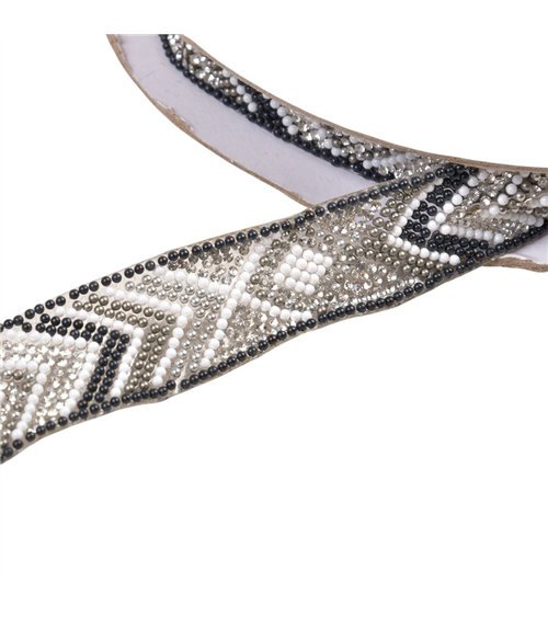 Bobine 10m galon perles ethnique thermocollant 25mm gris clair