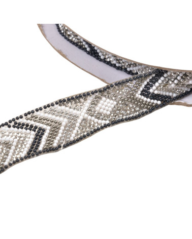 Bobina da 10 m di treccia etnica termoadesiva con perline da 25 mm grigio chiaro